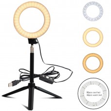 LED Ring Light with Stretchable Tripod Stand Selfie Stick Azhien,6-inch Ring Light Dimmable Floor/Table Annular Lamp for Selfie, Makeup, Live Stream, YouTube, Vlog, USB Plug